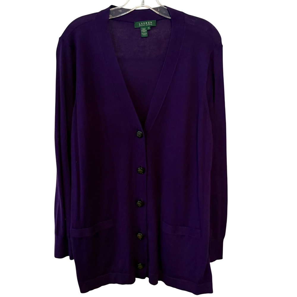 Lauren Ralph‎ Lauren Women's Purple Long Sleeve Cardigan in Size 1X